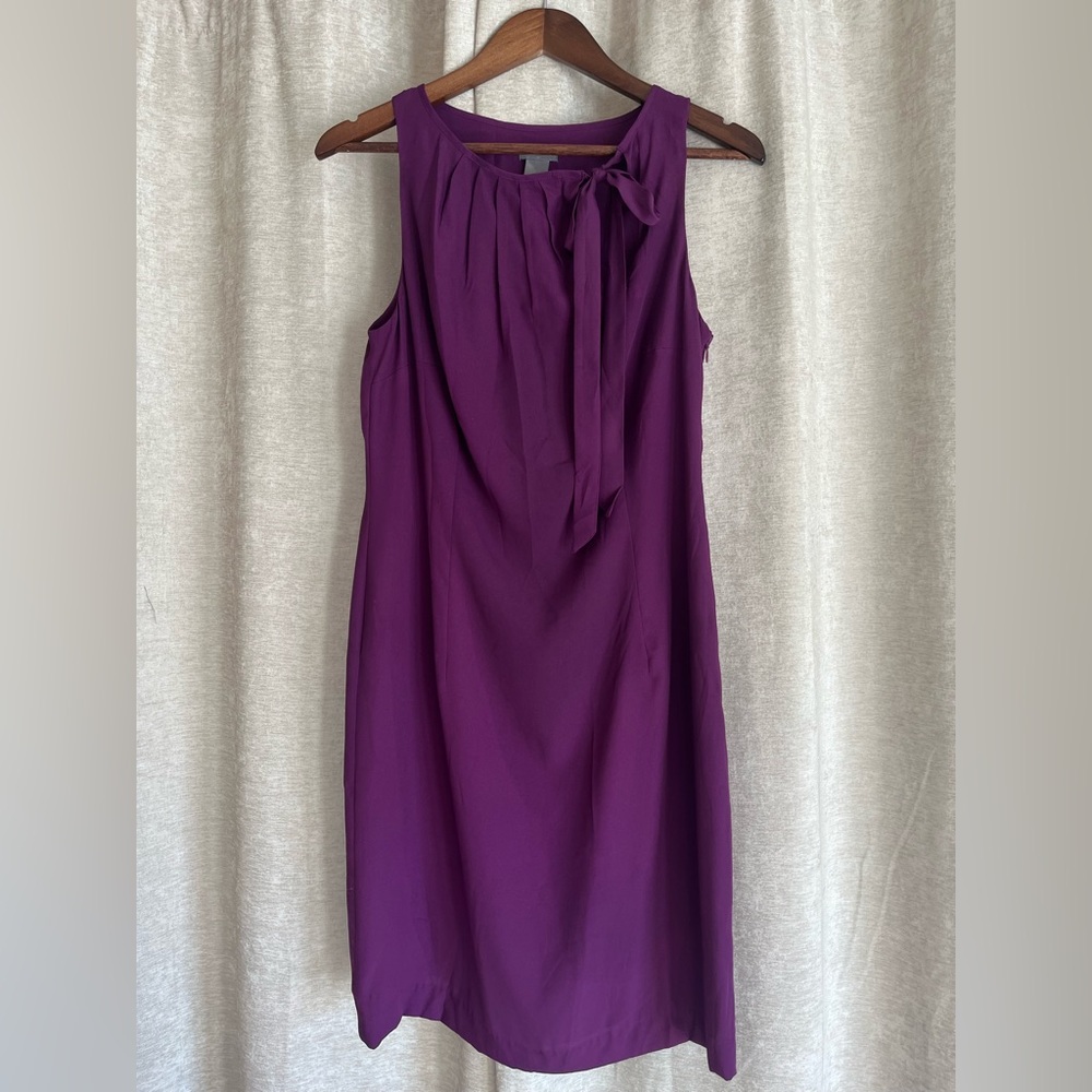 Ann Taylor Purple Tie Neck Sheath Dress Size 8 NWT